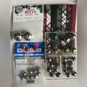 Vintage 39 Christmas bells silver, gold, green, sizes vary, arts and crafts